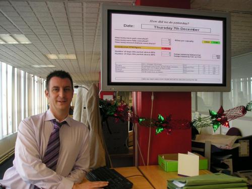 7 Dec 2006<br />Jason Nash, Performance Analyst Virgin Cross Country, displays the latest figures from Bugle